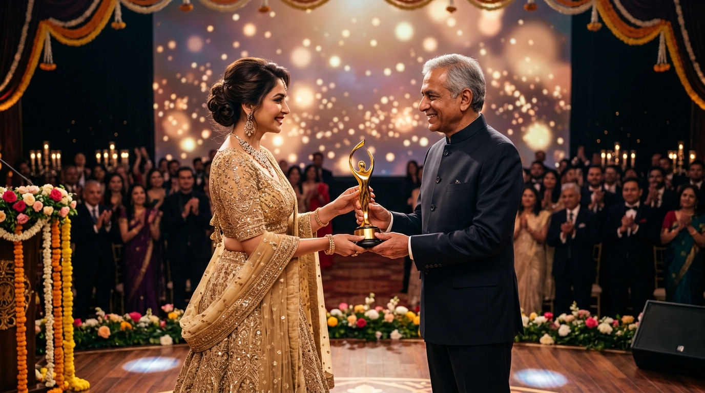 Bollywood Star conferring Indian Iconic Excellence Award on grand stage with Dr. Neha Gupta