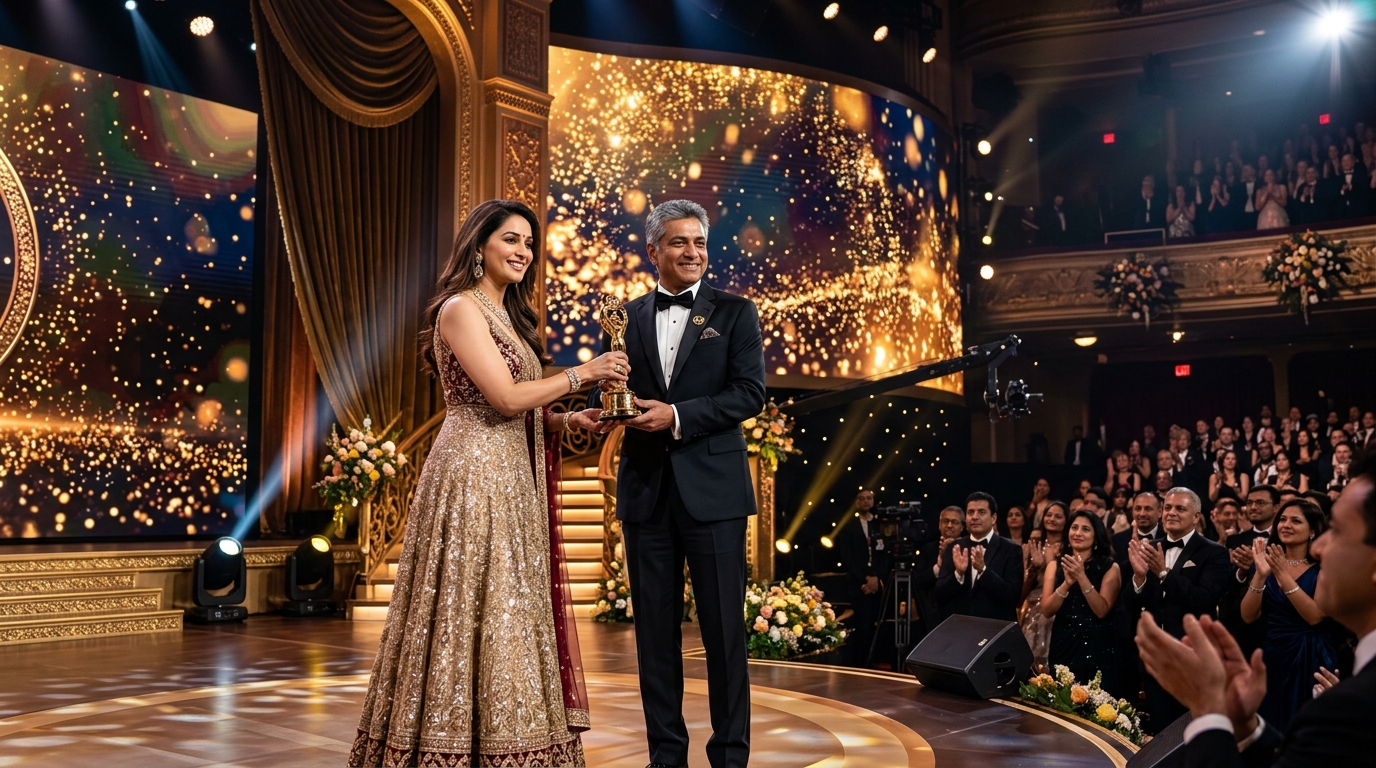 Celebrity Recognition and golden trophy presentation on the grand stage