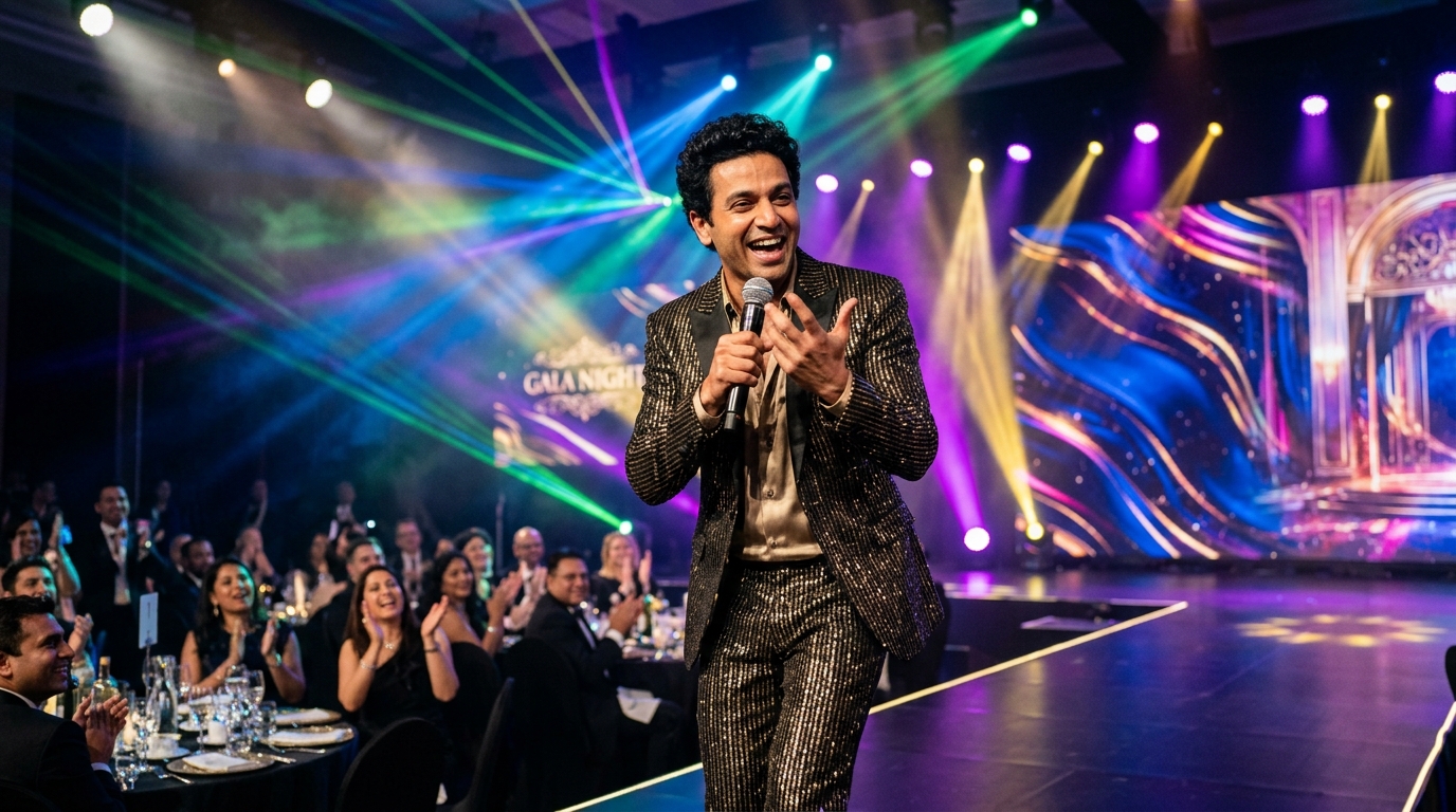 Theatrical Mimicry and celebrity look-alike show on the gala stage